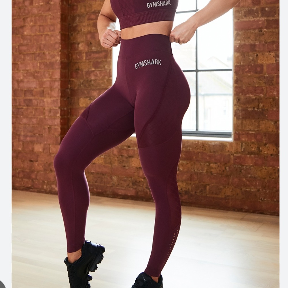 Gymshark Geo Mesh Leggings Burgundy